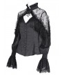 Eva Lady Black Gothic Vintage Ruffle Lace Tassled Fitted Shirt for Women