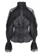 Eva Lady Black Gothic Vintage Ruffle Lace Tassled Fitted Shirt for Women