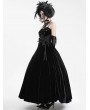 Eva Lady Black Gothic Retro Floral Embroidered Velvet Maxi Slip Party Dress