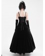 Eva Lady Black Gothic Retro Floral Embroidered Velvet Maxi Slip Party Dress