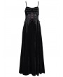 Eva Lady Black Gothic Retro Floral Embroidered Velvet Maxi Slip Party Dress