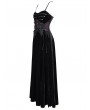 Eva Lady Black Gothic Retro Floral Embroidered Velvet Maxi Slip Party Dress