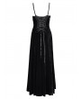 Eva Lady Black Gothic Retro Floral Embroidered Velvet Maxi Slip Party Dress