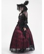 Eva Lady Black and Red Gothic Gorgeous Flower Tassled Embroidered Lace Maxi Skirt