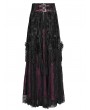 Eva Lady Black and Red Gothic Gorgeous Flower Tassled Embroidered Lace Maxi Skirt