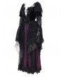 Eva Lady Black and Purple Gothic Retro Sexy Ruffled Lace Flared Sleeve Long Party Dress