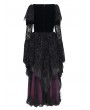 Eva Lady Black and Purple Gothic Retro Sexy Ruffled Lace Flared Sleeve Long Party Dress