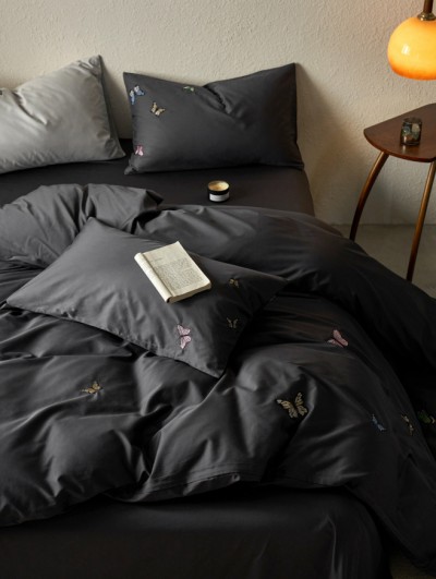 Black Gothic Luxurious Butterfly Embroidery Comforter Set