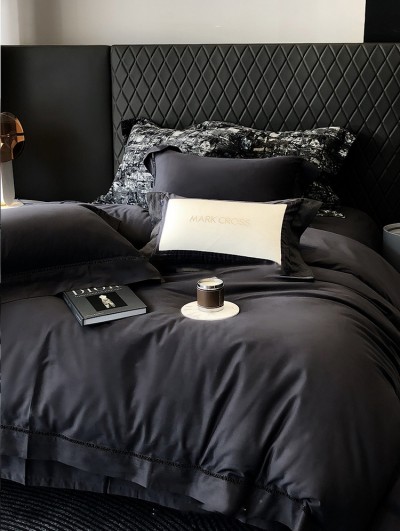 Black Minimalist Gothic Hollow Letter Embroidery Comforter Set