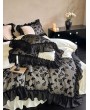 Black and Ivory Gothic Butterfly Print Romantic Ruffle Comforter Set