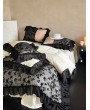 Black and Ivory Gothic Butterfly Print Romantic Ruffle Comforter Set