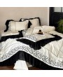 Cream Ivory Gothic Heart Embroidery Ruffle Trim Comforter Set