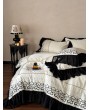 Cream Ivory Gothic Heart Embroidery Ruffle Trim Comforter Set