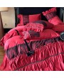 Red and Black Retro Gothic Lace Ruffle Wedding Comforter Set