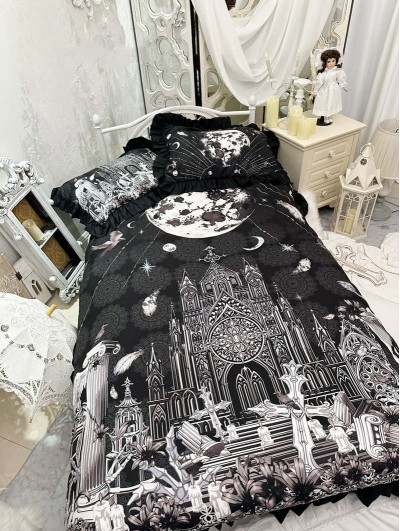 Black Moonlight Castle Gothic Dark Sky Pattern Comforter Set