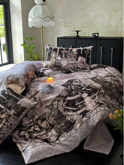 Purple and Black Gothic Evil Cross Print Comforter Set