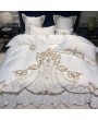 White Luxurious Retro Gold Floral Embroidery Comforter Set