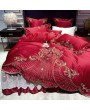 Red Luxurious Retro Gold Floral Embroidery Comforter Set