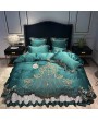 Dark Green Luxury Retro Gold Floral Embroidery Comforter Set