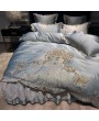 Light Gray Luxurious Retro Gold Floral Embroidery Comforter Set