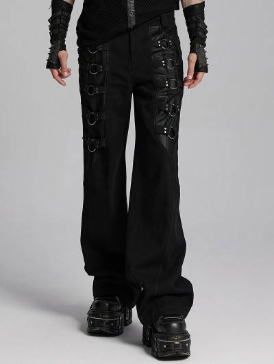 Punk Rave Black Gothic Punk Street Metal Personalized Wide Leg Pants for Men