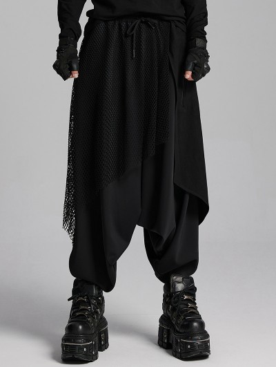 Punk Rave Black Gothic Dark Punk Drop Crotch Loose Pants for Men