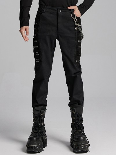 Punk Rave Black Gothic Punk Visual Eyelet Decor Street Pants for Men