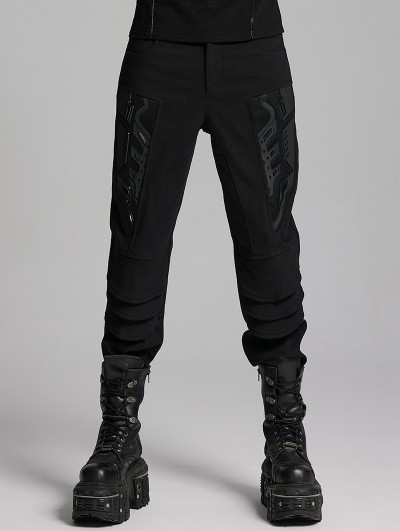 Punk Rave Black Gothic Cyber Punk Style Patch Fitted Pants for Men