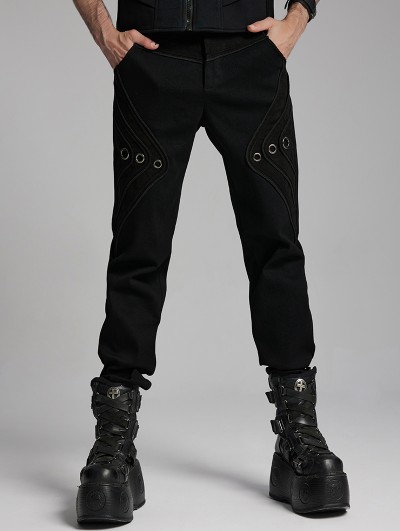 Punk Rave Black Gothic Punk Metal Eyelet Handsome Pants for Men