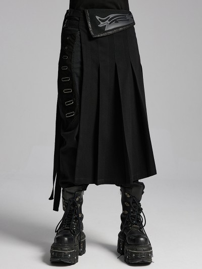 Punk Rave Black Gothic Punk Personality Men's Pleated Half Skirt