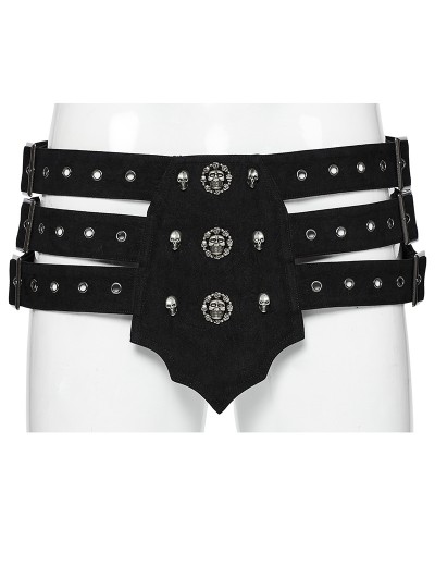 Punk Rave Black Gothic Punk Hollow Out Triple Row  Belt for Men