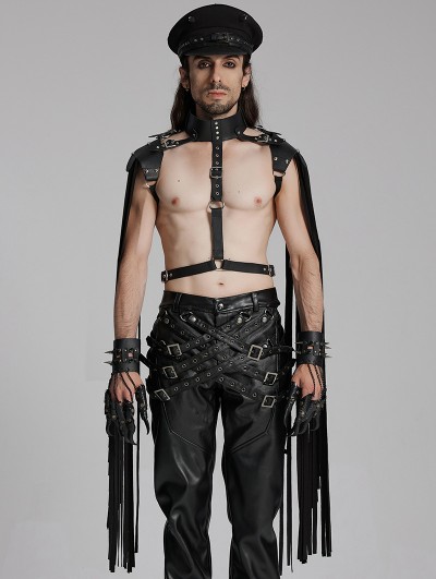 Punk Rave Black Gothic Handsome Punk Tassel Shoulder Armor for Men