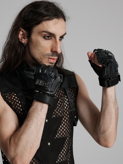 Punk Rave Black Gothic Cyber Punk Spike Armored Gloves for Men