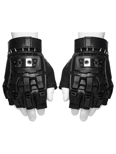 Punk Rave Black Gothic Cyber Punk Spike Armored Gloves for Men