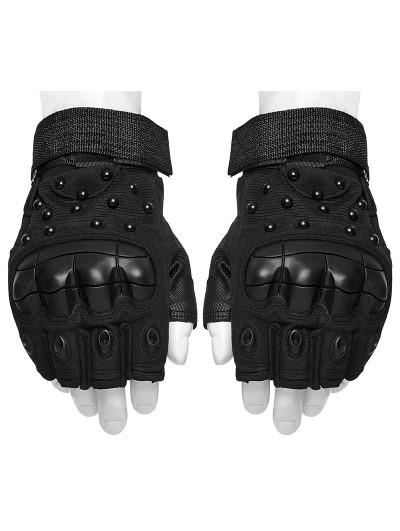 Punk Rave Black Gothic Cyberpunk Stud Armored Gloves for Men