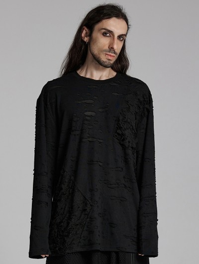 Punk Rave Black Gothic Decadent Loose Casual Knit T-Shirt for Men