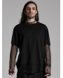 Punk Rave Black Gothic Punk Fake Two-Piece Mesh Spliced T-Shirt for Men