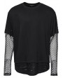 Punk Rave Black Gothic Punk Fake Two-Piece Mesh Spliced T-Shirt for Men