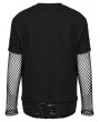 Punk Rave Black Gothic Punk Fake Two-Piece Mesh Spliced T-Shirt for Men