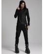 Punk Rave Black Gothic Dark Hooded Cross Overlapping T-Shirt for Men