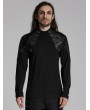 Punk Rave Black Gothic Punk Faux Leather Spliced Knitted T-Shirt for Men