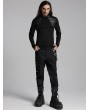 Punk Rave Black Gothic Punk Faux Leather Spliced Knitted T-Shirt for Men