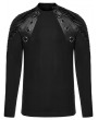 Punk Rave Black Gothic Punk Faux Leather Spliced Knitted T-Shirt for Men