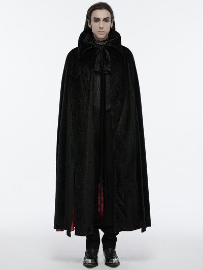 Punk Rave Black and Red Gothic Bat Collar Dark Night Count's Long Cloak