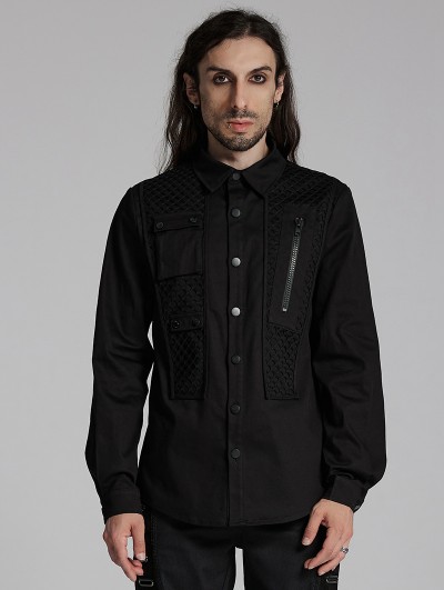 Punk Rave Black Gothic Cyberpunk Functional Long Sleeve Shirt for Men