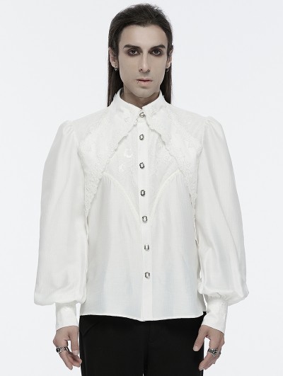 Punk Rave White Gothic Layered Lace Gorgeous Puff Sleeve Shirt for Men