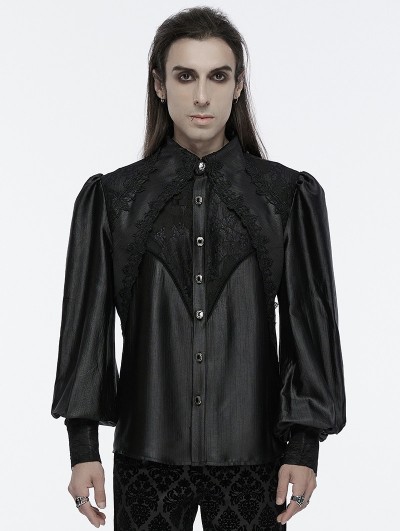 Punk Rave Black Gothic Layered Lace Gorgeous Puff Sleeve Shirt for Men