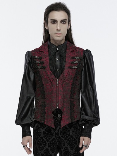 Punk Rave Red Gothic Rose Patterned Gorgeous Vest for Men