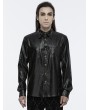 Punk Rave Black Gothic Dragon Scale Faux Leather Fitted Shirt for Men