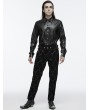 Punk Rave Black Gothic Dragon Scale Faux Leather Fitted Shirt for Men